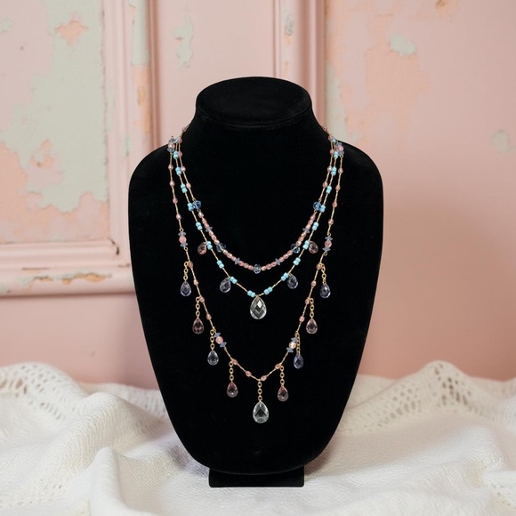 Joan Rivers Jewelry - Joan Rivers Signed 3-Strand Beaded Statement Necklace – Pastel Drops | 26”